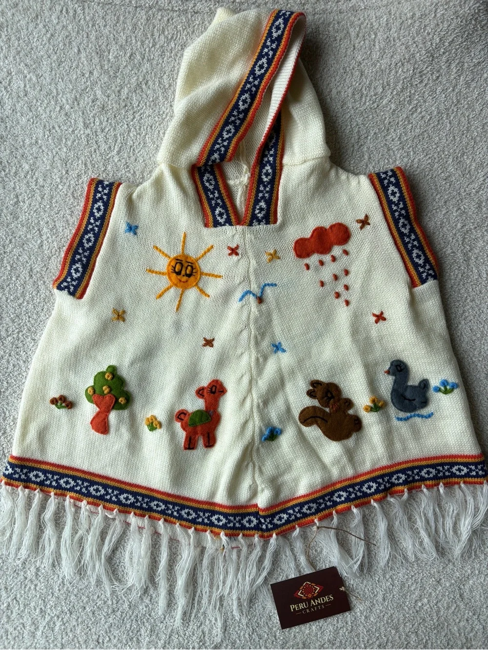 Peruvian Hand Embroidered Kids Hooded Poncho
